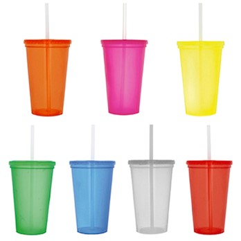 VASO DE PLÁSTICO CON TAPA Y POPOTE  F100