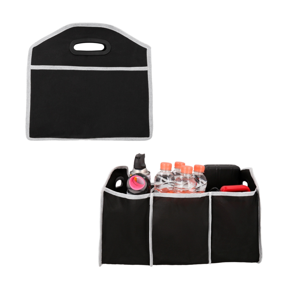 Organizador plegable de non woven para auto con 3 compartimentos internos. F0192