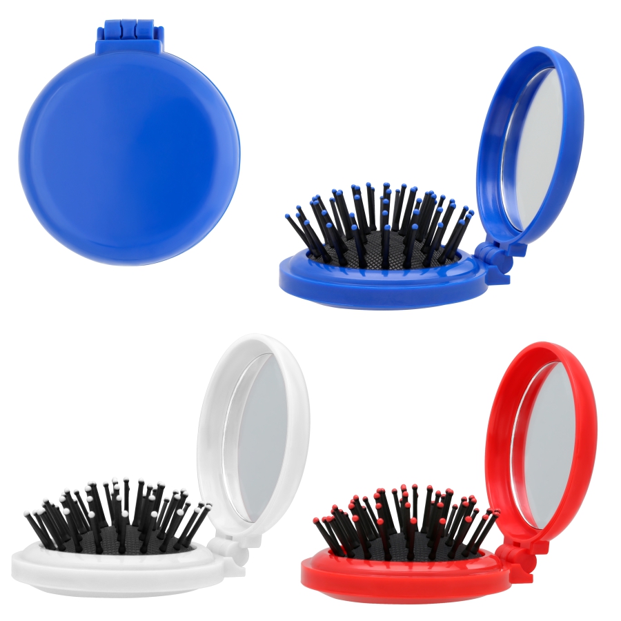 CEPILLO PLEGABLE DE PLÁSTICO CON ESPEJO  F0359