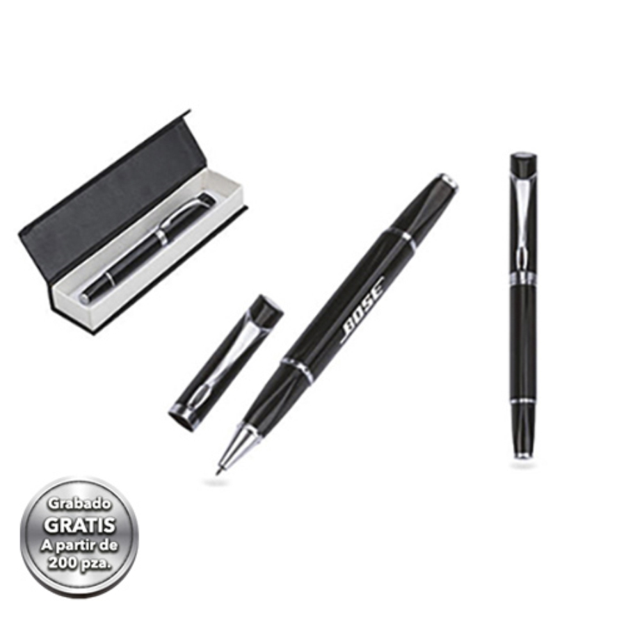BOLÍGRAFO METÁLICO ROLLER CON ESTUCHE DE CIRRE MAGNÉTICO F0437