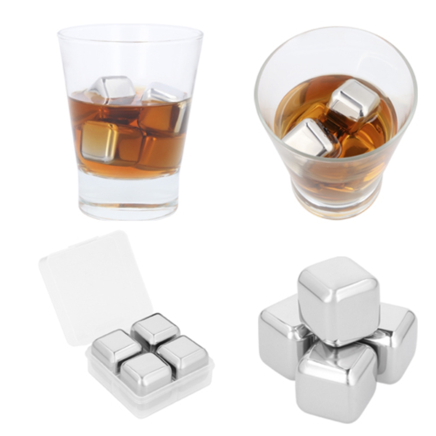 ESTUCHE DE PLÁSTICO CON 4 HIELOS DE ACERO INOXIDABLE F0469