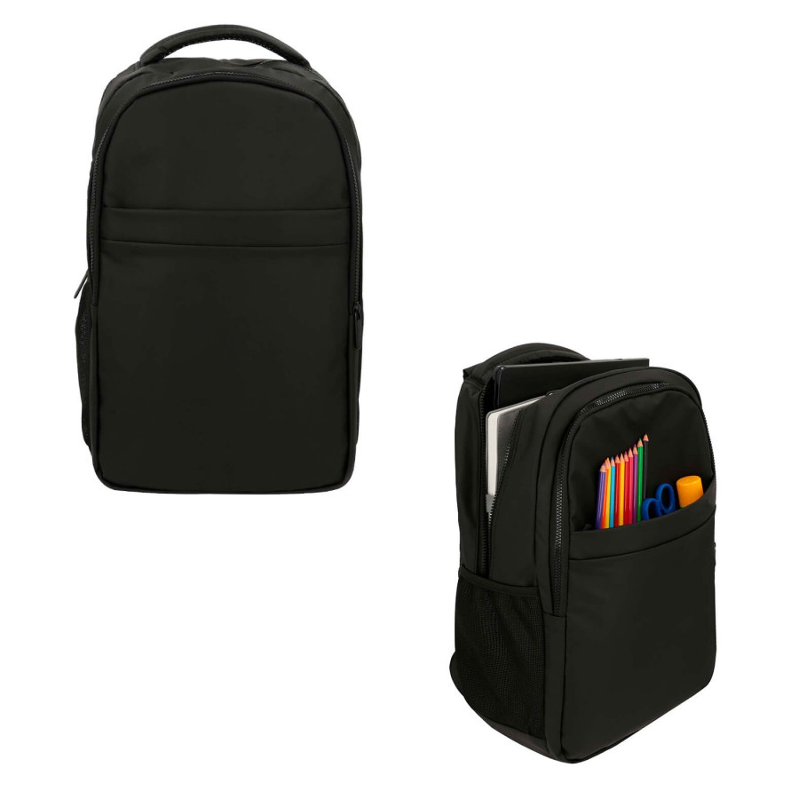 MOCHILA DE 3 COMPARTIMENTOS, CON PORTA LAPTOP, ASA EN LA PARTE SUPERIOR Y 2 BOLSAS CON MALLA LATERALES. F0144
