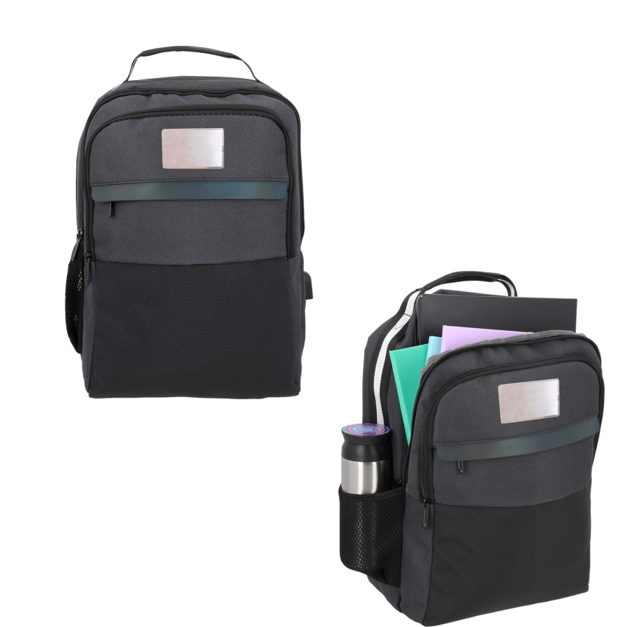 MOCHILA CON COMPARTIMENTO PRINCIPAL, ESPACIO PARA LAPTOP DE 17", DOS COMPARTIMENTOS FRONTALES , MALLA LATERAL, ASA Y BANDA REFLEJANTE  F0170