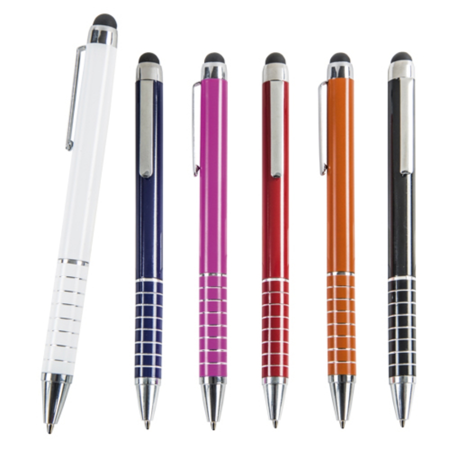 BOLÍGRAFO DE ALUMINIO CON MECANISMO RETRÁCTIL Y GOMA ÓPTICA TOUCH SCREEM F022